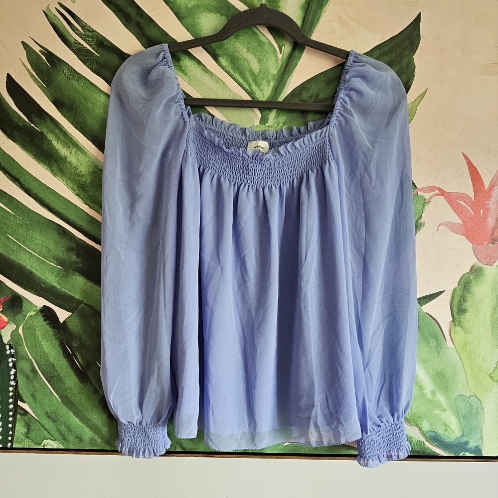 Aritzia Wilfred ALANA BLOUSE Chiffon Smocked Square Neckline Size S - Picture 10 of 11